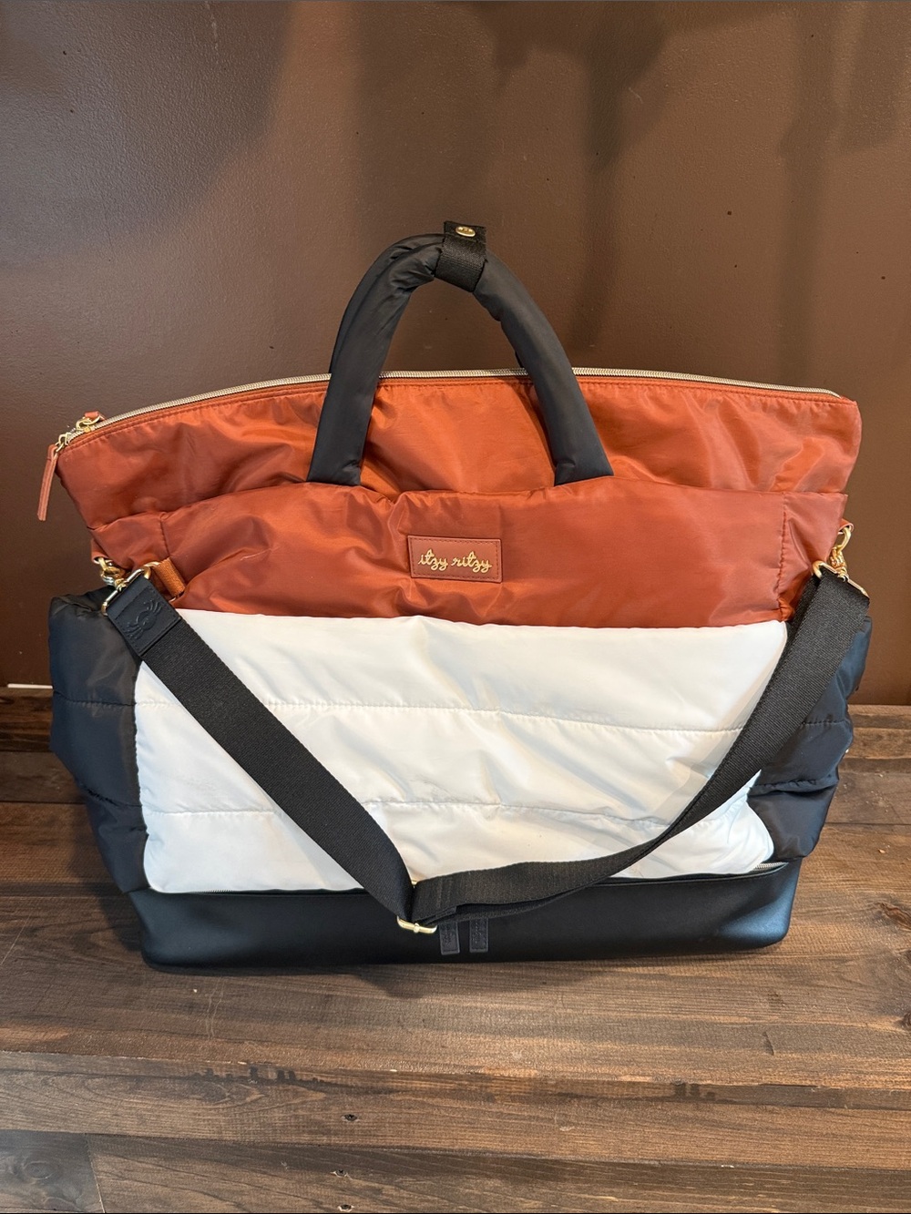 Itzy Ritzy Colorblock Baby Bag in Rust, Cream & Black